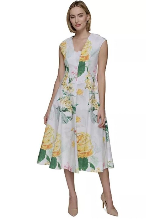Karl Lagerfeld Dresses & Skirts - NWT Karl Lagerfeld Paris Petite Allover White Floral Midi Dress Size 6 P [jb]